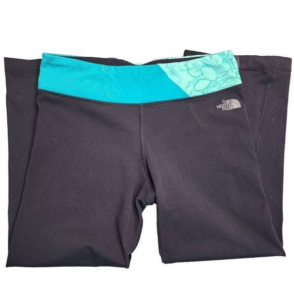 The‎ North Face Cropped Leggings Women's S Flared Black Blue Pattern Vapor Wick - Picture 2 of 11